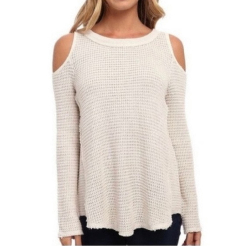 FREE PEOPLE COLD SHOULD WAFFLE KNIT Women's Cream Sweater